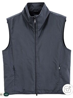 Eileen Fisher High Collar Black Fleece Lined Cotton Blend Zipper Vest